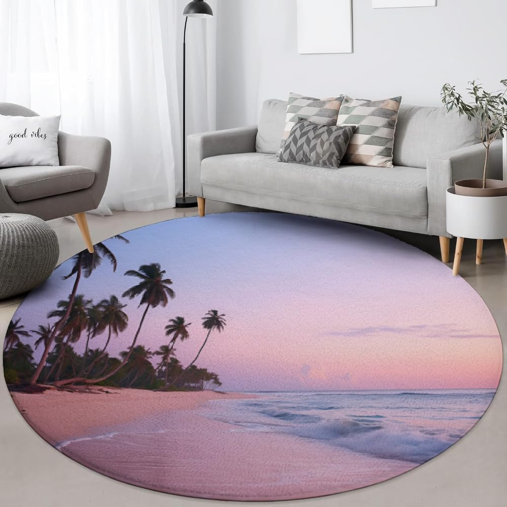 ラグ・カーペット round beach rug Amazon.com: Huotupsine Navy Blue Coral Coastal Round Area